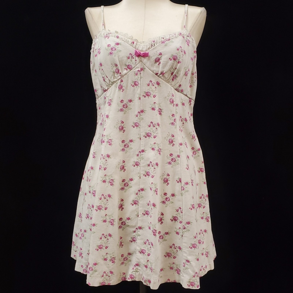 Trixxi Womens Coquette Babydoll Lace Trim Mini‎ Dress Size M Micro Floral 90s